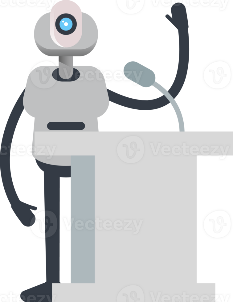 White Humanoid Robot Character Speaking on Podium png