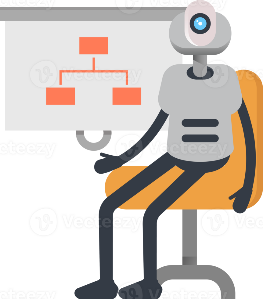 White Humanoid Robot Character Presenting Organization Chart png