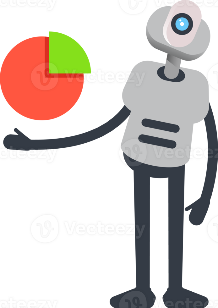 White Humanoid Robot Character Holding Pie Chart png