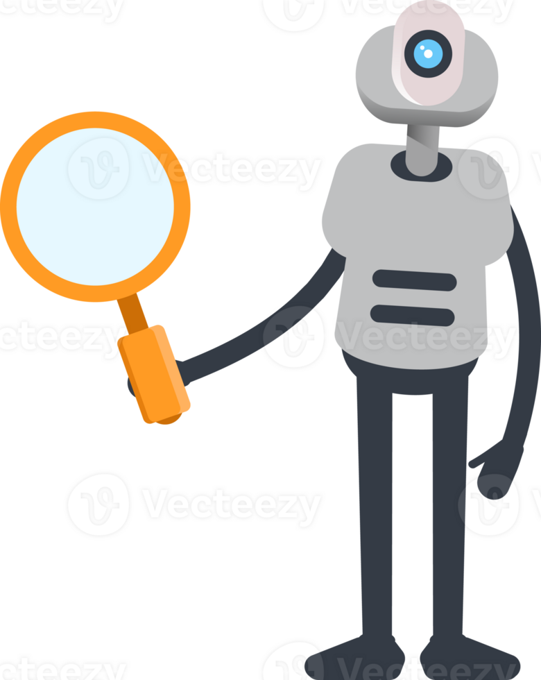 White Humanoid Robot Character Holding Magnifier png