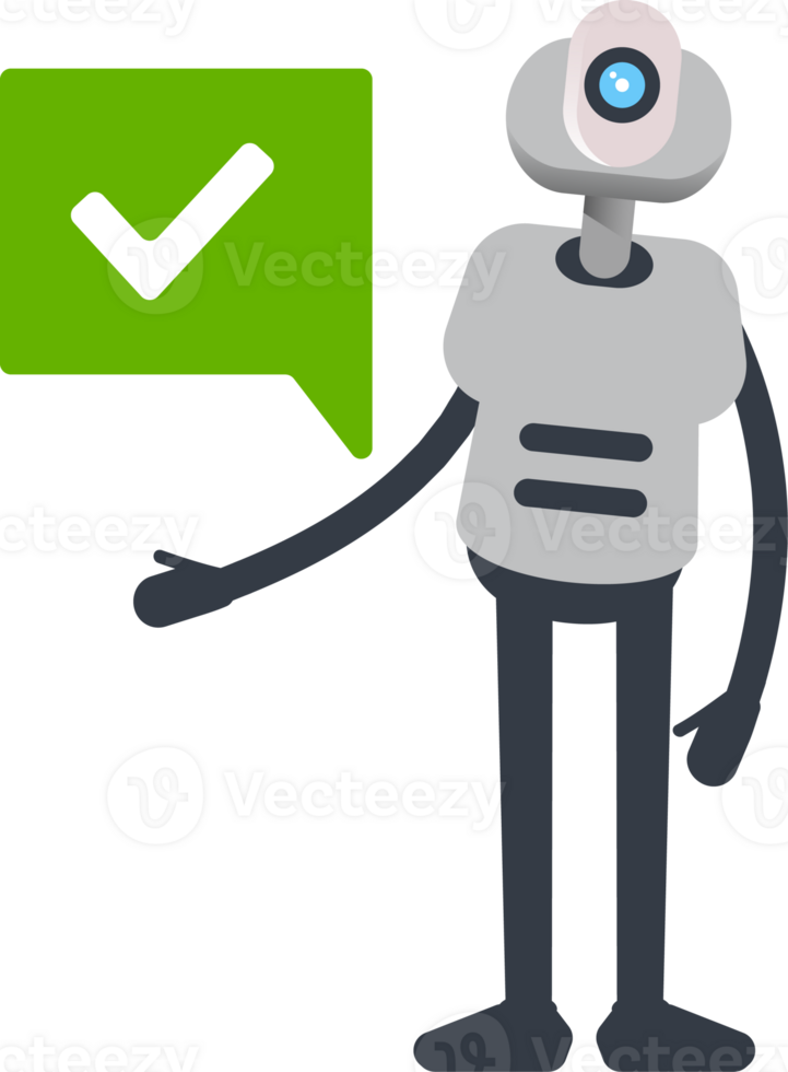 White Humanoid Robot Character and Check Mark png