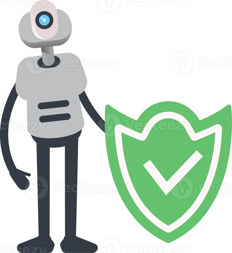 White Humanoid Robot Character and Check Mark Shield png