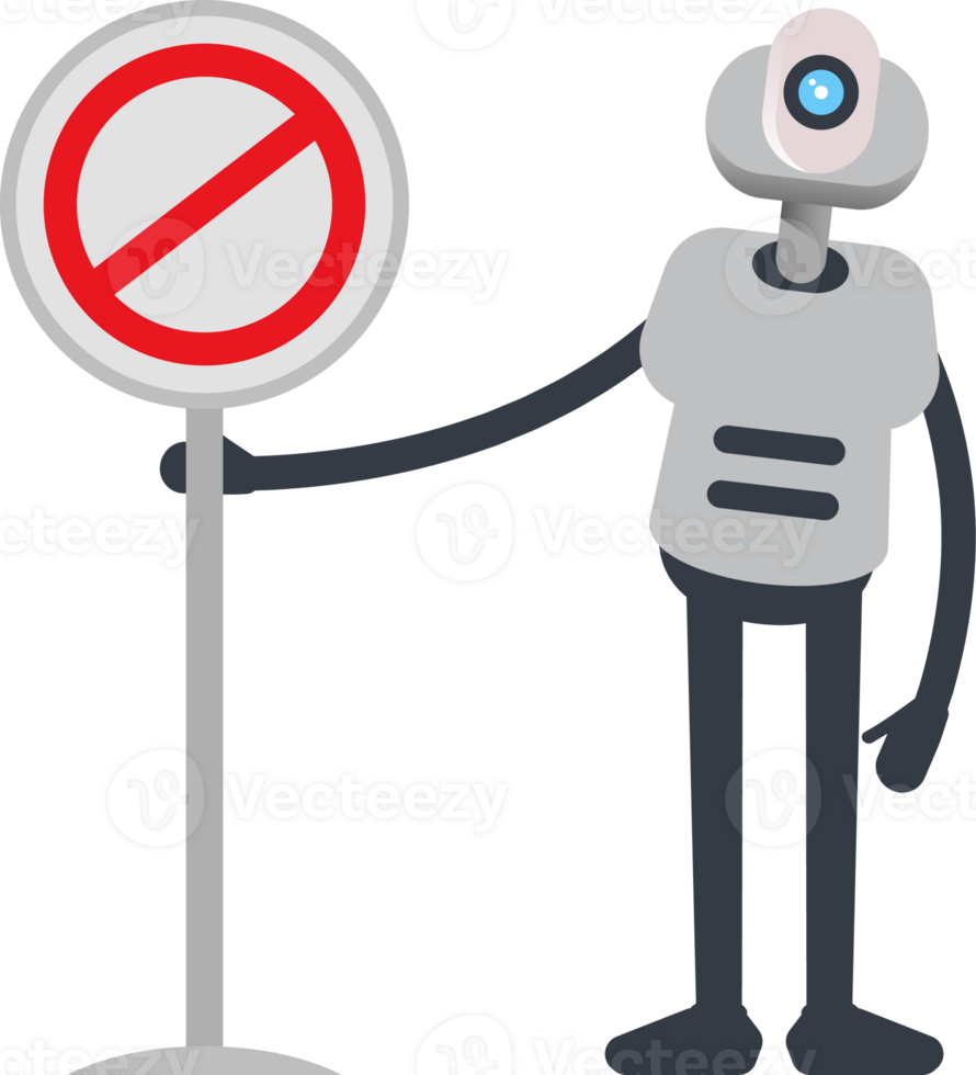 White Humanoid Robot Character and Prohibition Signage png