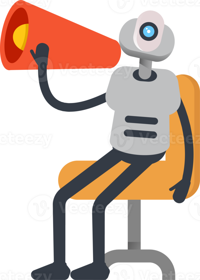 White Humanoid Robot Character and Megaphone png