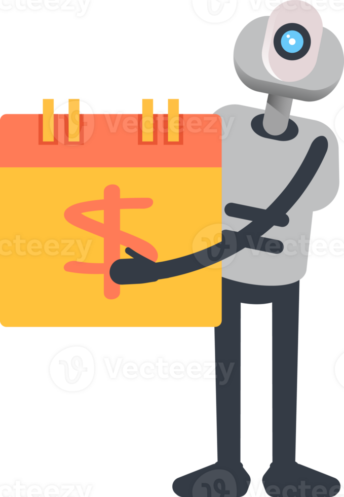 White Humanoid Robot Character and Payment Date Calendar png