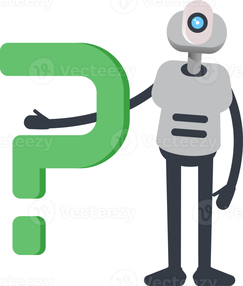 White Humanoid Robot Character and Question Mark png