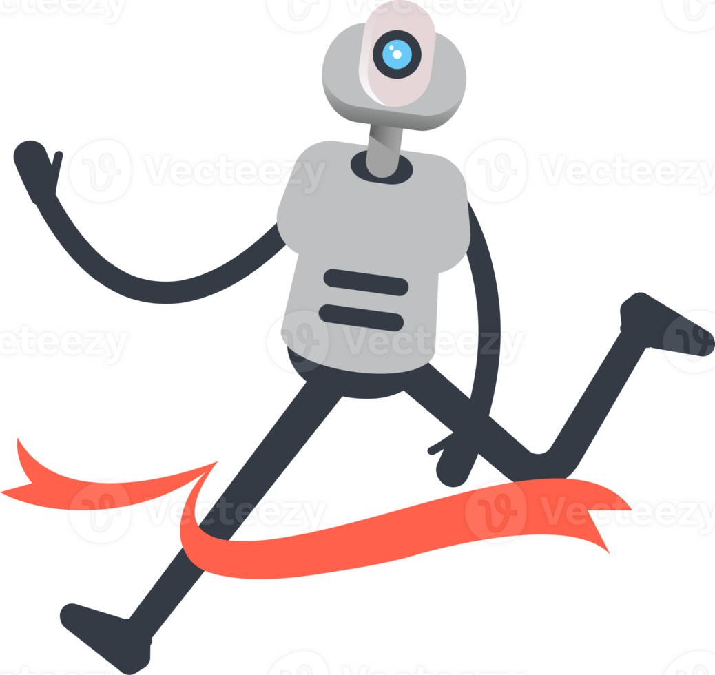 White Humanoid Robot Character Running at Finish Line png