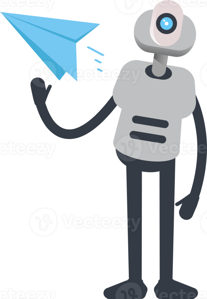 White Humanoid Robot Character Holding Paper Plane png