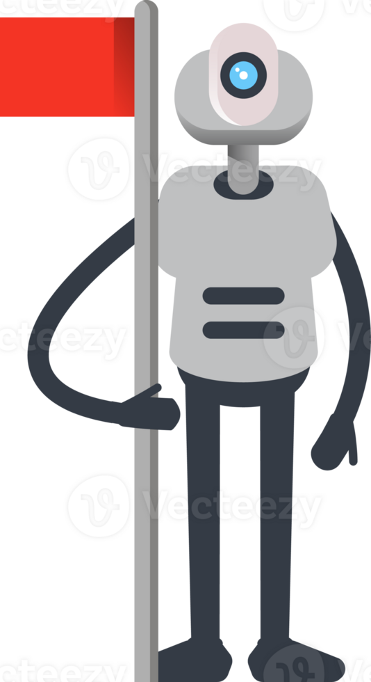 White Humanoid Robot Character Holding Flag Pole png