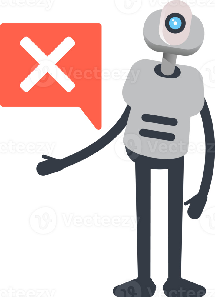 White Humanoid Robot Character and Wrong Mark png