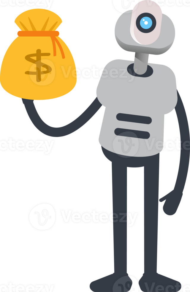 White Humanoid Robot Character Holding Dollar Sack png