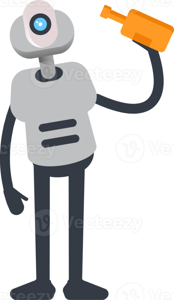 White Humanoid Robot Character Drinking Beer png