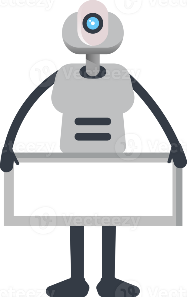 White Humanoid Robot Character and Blank Signage png