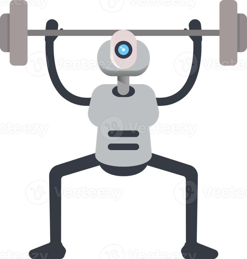 White Humanoid Robot Character Lifting Barbell png