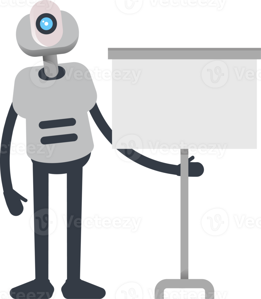 White Humanoid Robot Character Presenting Whiteboard png