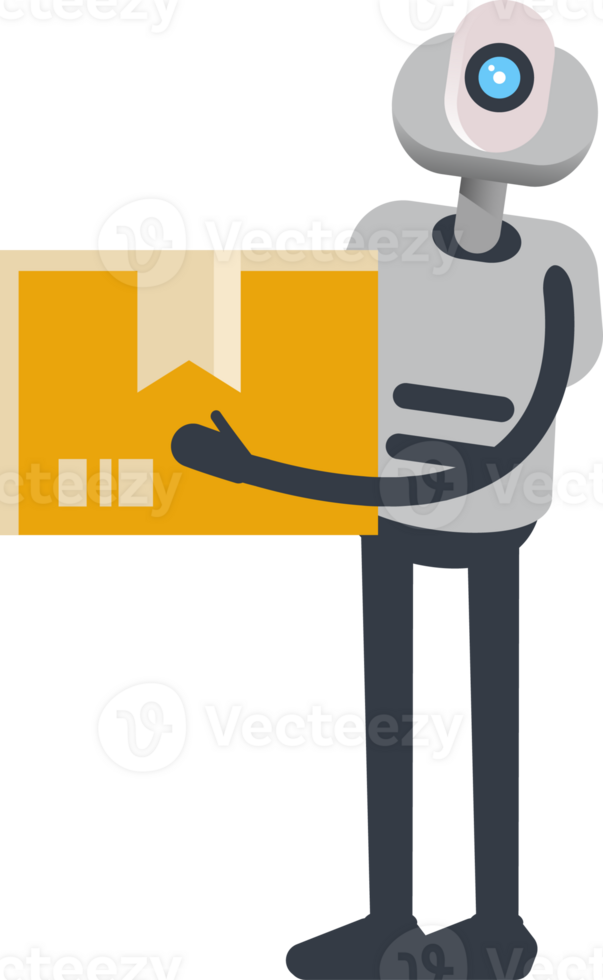 White Humanoid Robot Character Holding Box png
