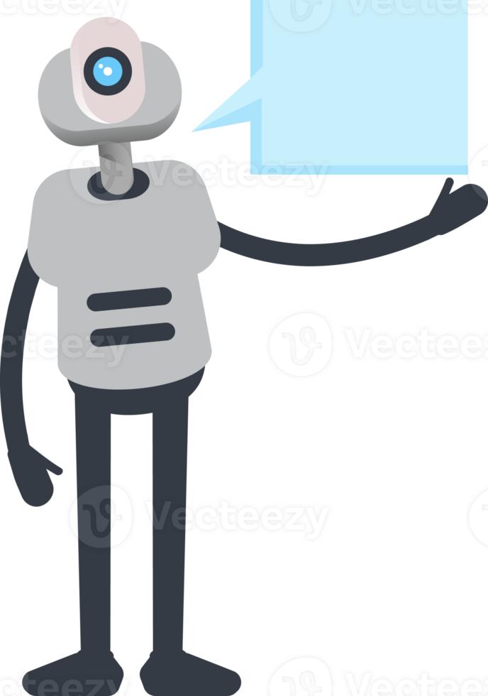 White Humanoid Robot Character and Speech Bubble png