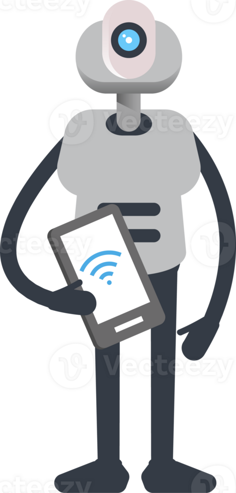 White Humanoid Robot Character Holding Smartphone png