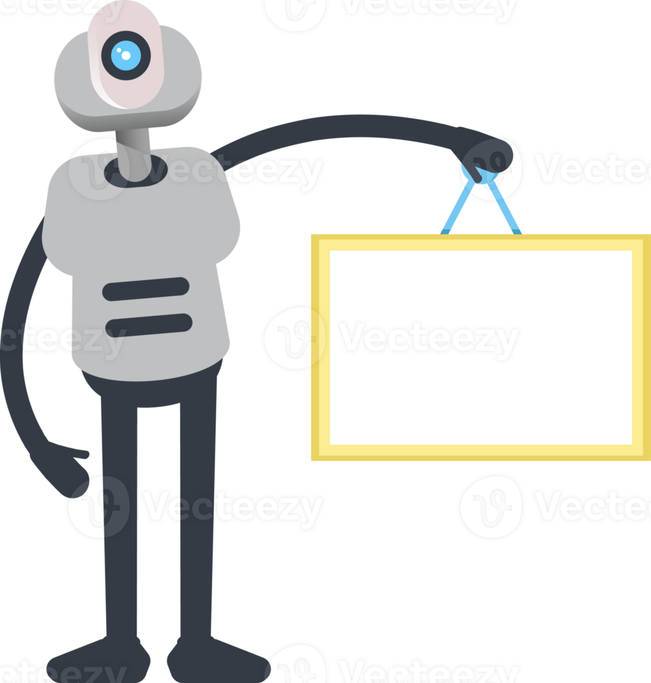 White Humanoid Robot Character Holding Blank Signage png