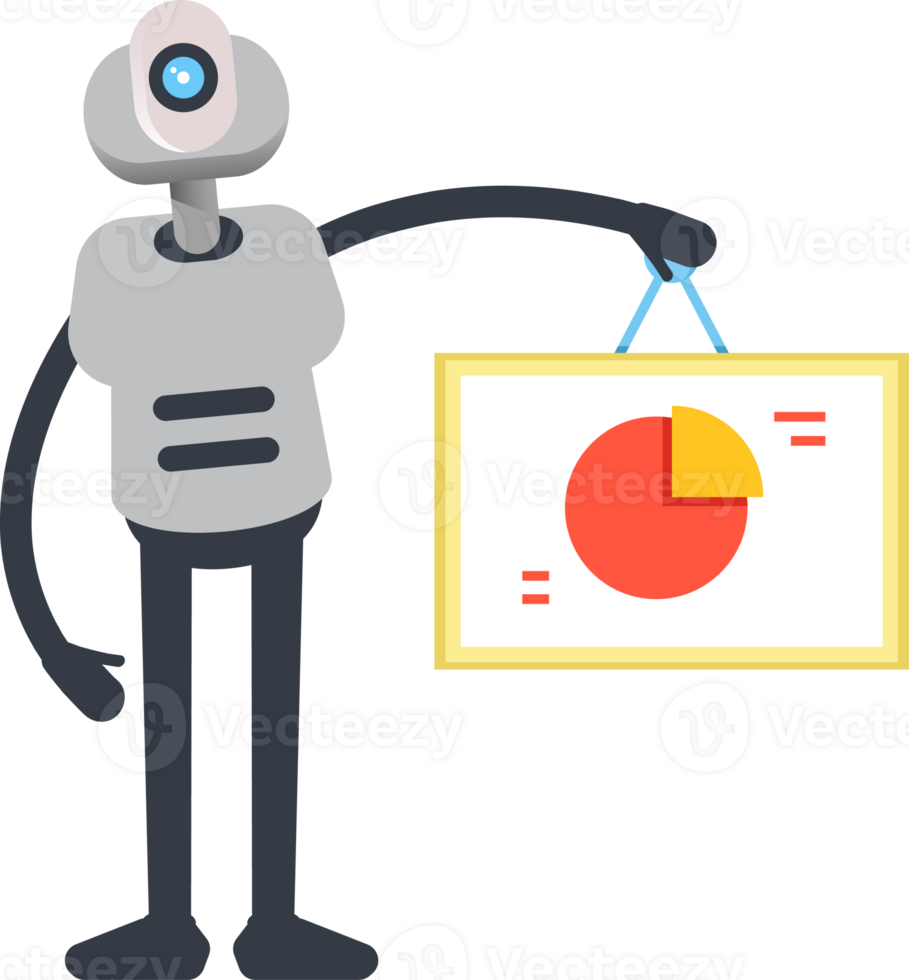 White Humanoid Robot Character Holding Pie Chart Signage png