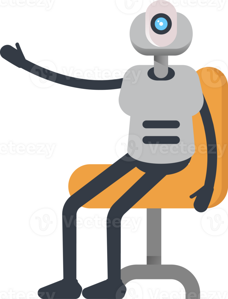 White Humanoid Robot Character Sitting on Office Chair png