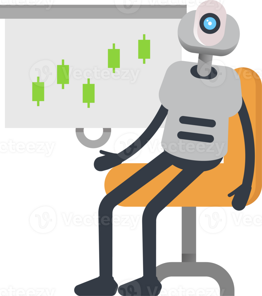 White Humanoid Robot Character Presenting Candlestick Chart png