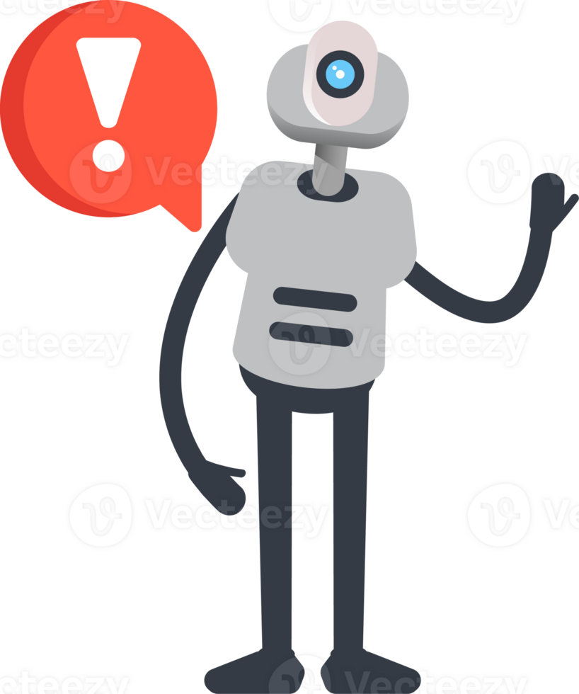 White Humanoid Robot Character and Error Sign png