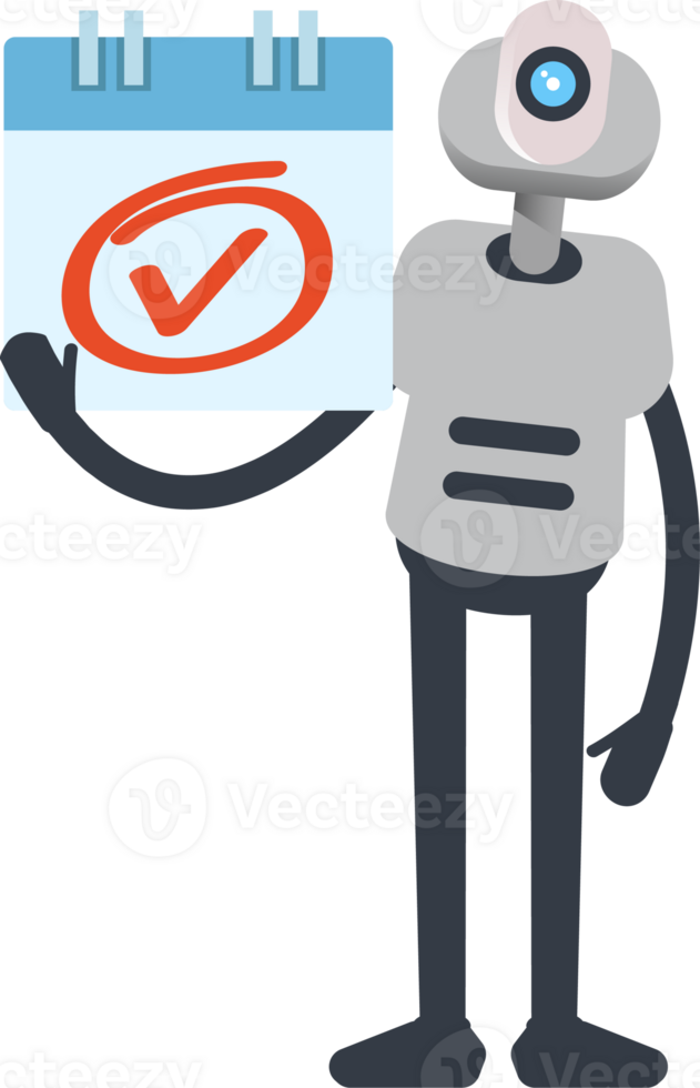 White Humanoid Robot Character and Check Mark Sign png