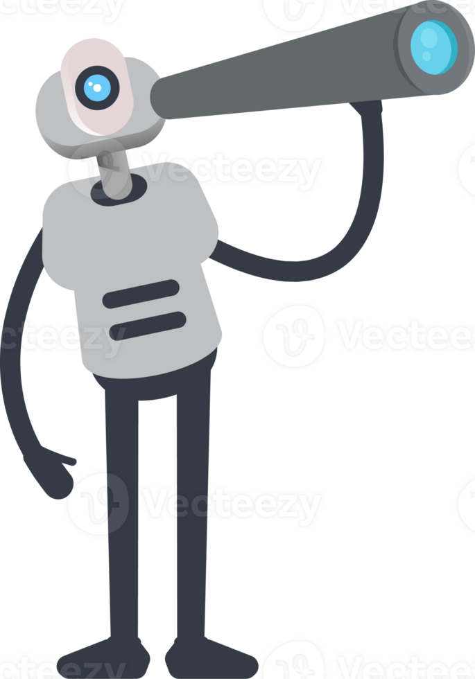 White Humanoid Robot Character Using Binoculars png