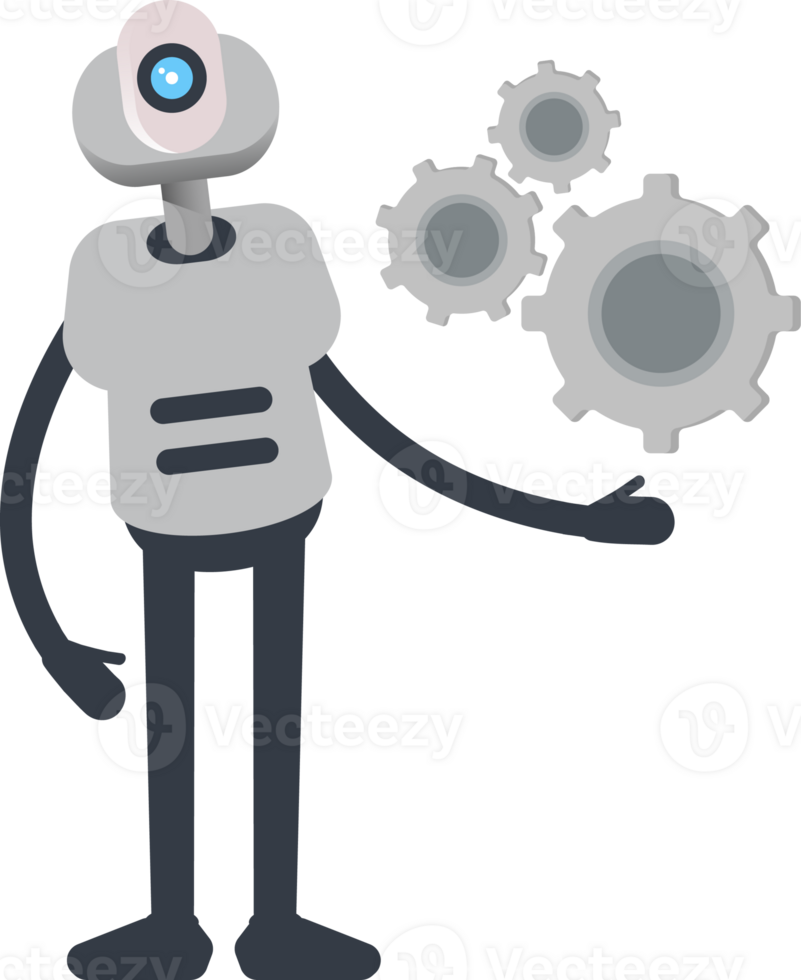 White Humanoid Robot Character Holding Gears png
