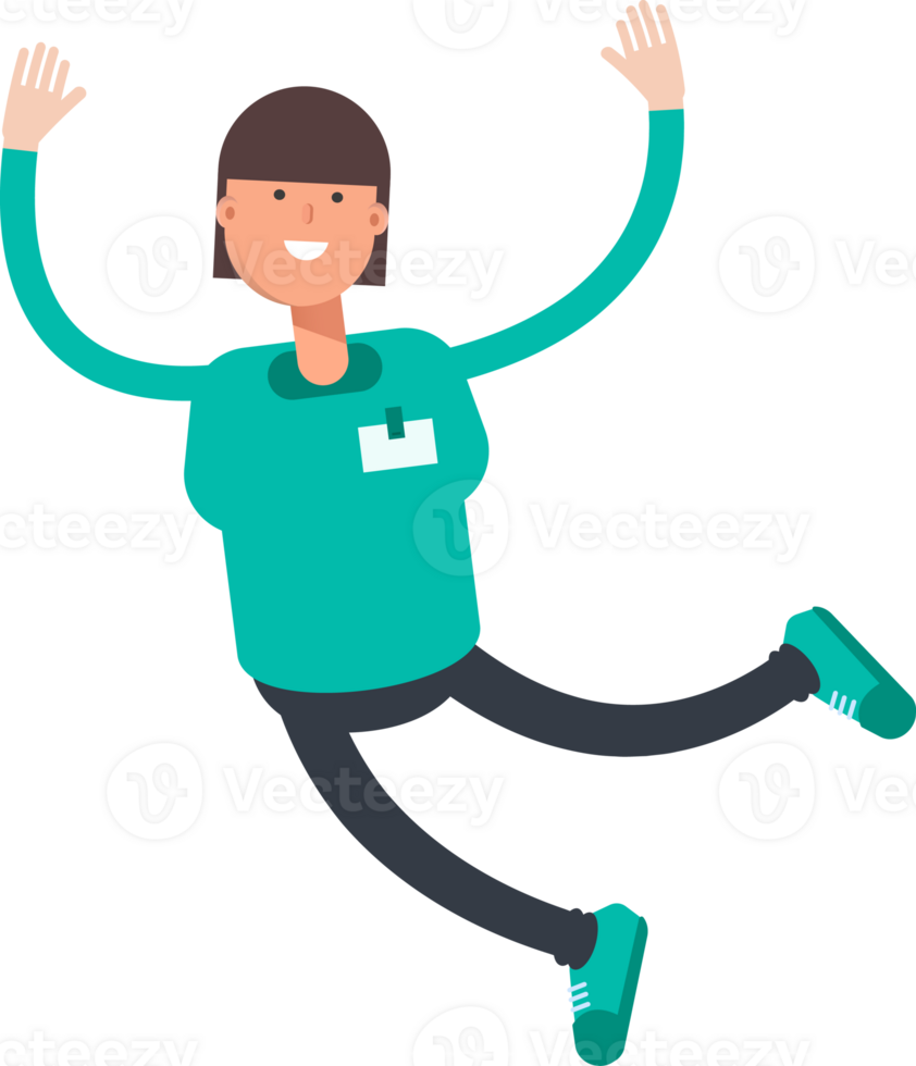 Relaxing and Jumping Woman Staff Character png