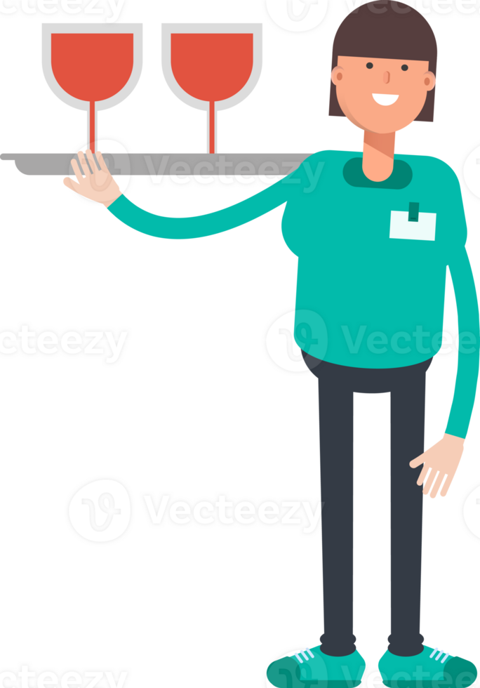 Woman Staff Character Serving Wine Illustration png