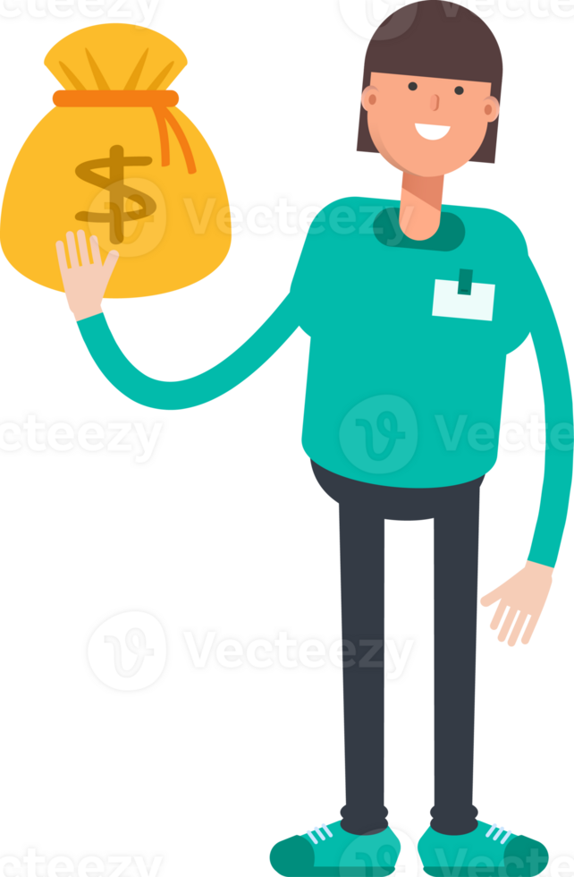 Woman Staff Character Holding Dollar Sack png