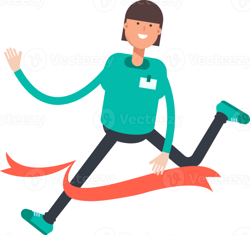 Woman Staff Character Running at Finish Line png