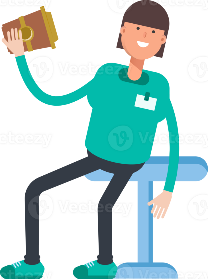 Woman Staff Character Drinking Coffee Cup png