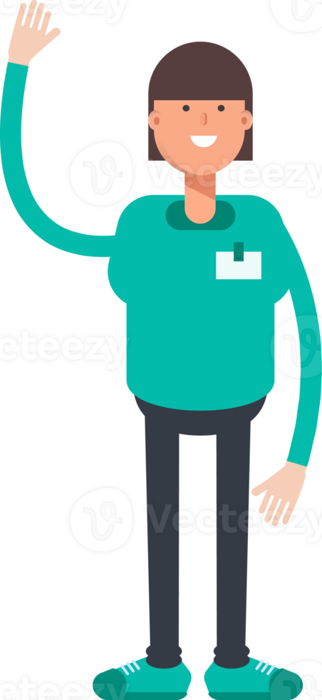Woman Staff Character Raising One Hand png