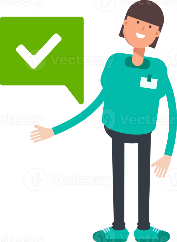 Woman Staff Character and Check Mark png