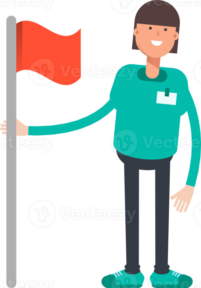 Woman Staff Character Holding Red Flag png