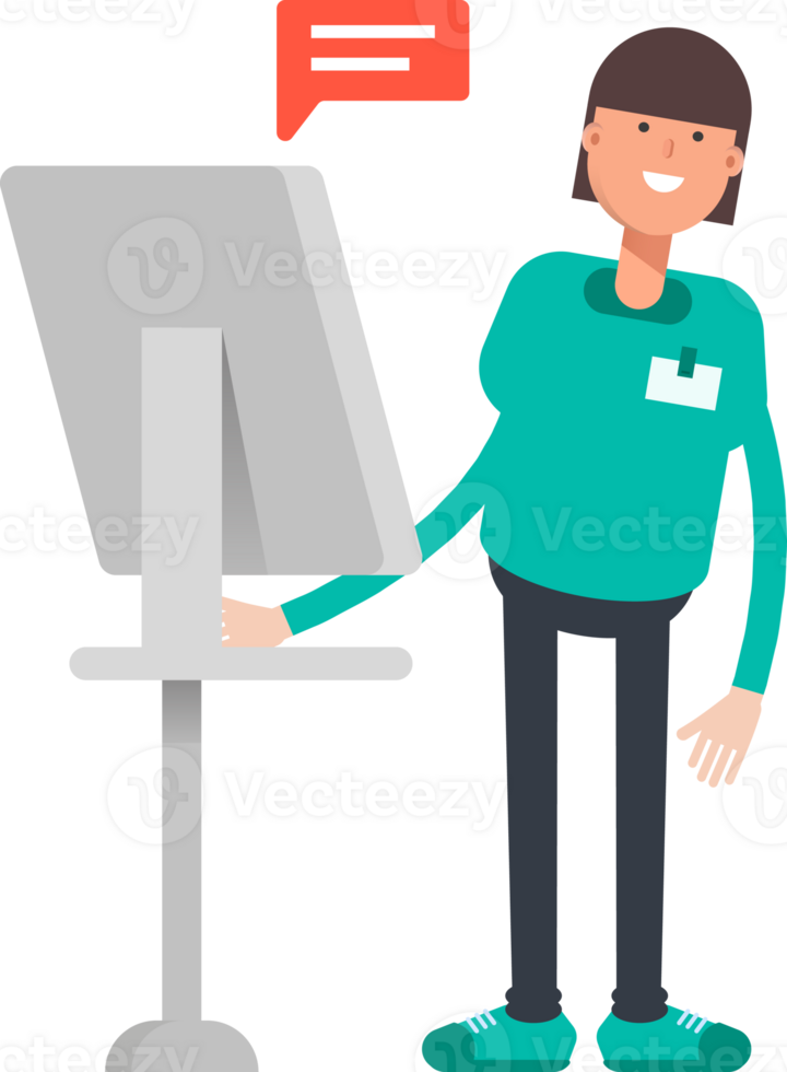 Woman Staff Character Working on Computer png