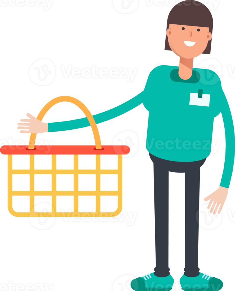 Woman Staff Character Holding Shopping Basket png