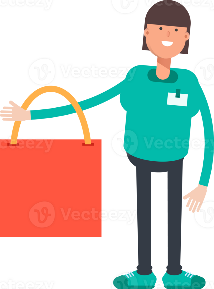 Woman Staff Character Holding Shopping Bag png