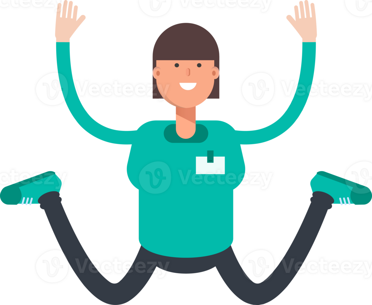 Woman Staff Character Jumping png