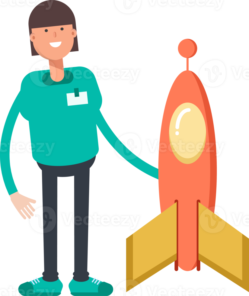 Woman Staff Character and Rocket png