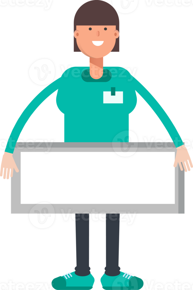 Woman Staff Character and Blank Signage png