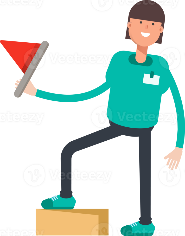 Woman Staff Character Holding Flag png