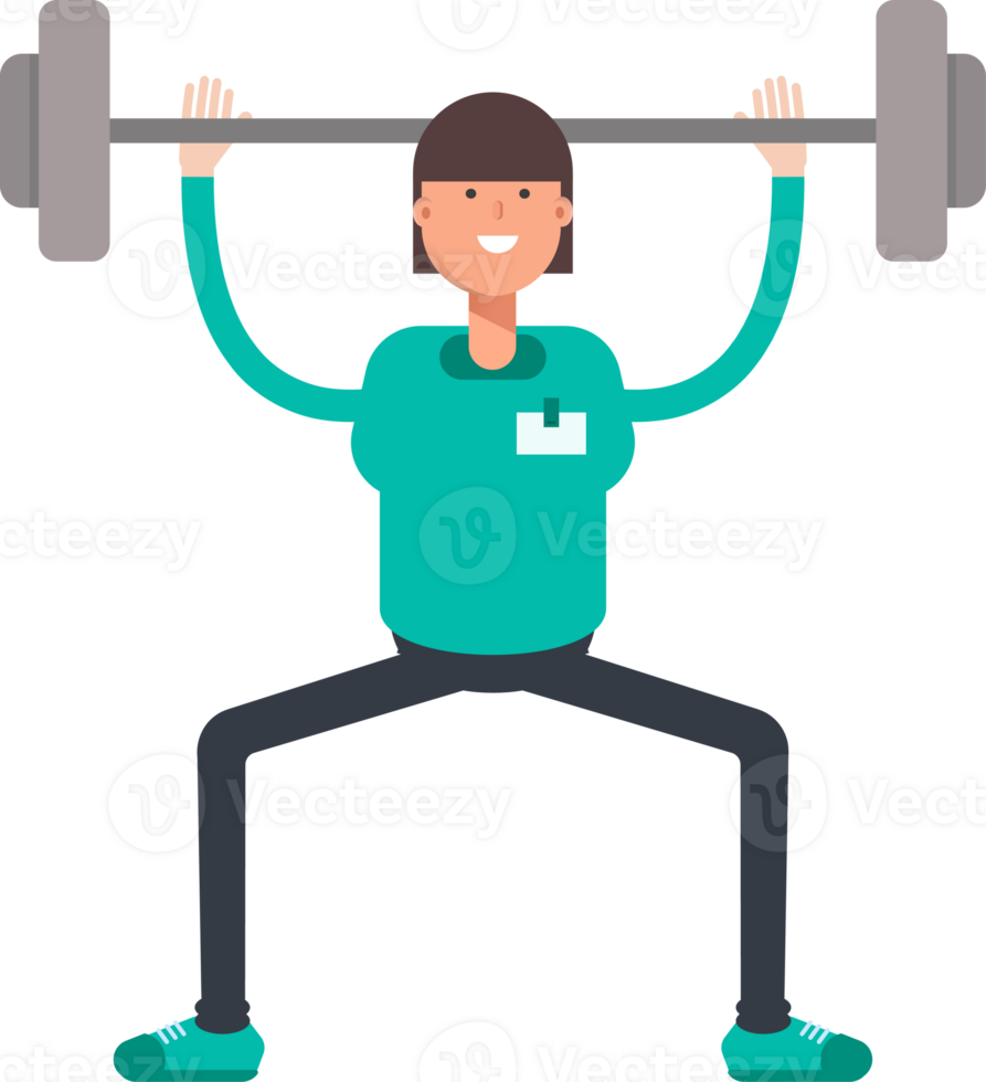 Woman Staff Character Lifting Barbell png