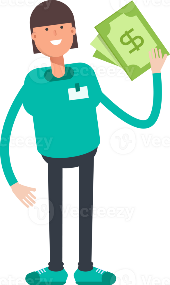 Woman Staff Character Holding Dollar Banknotes png