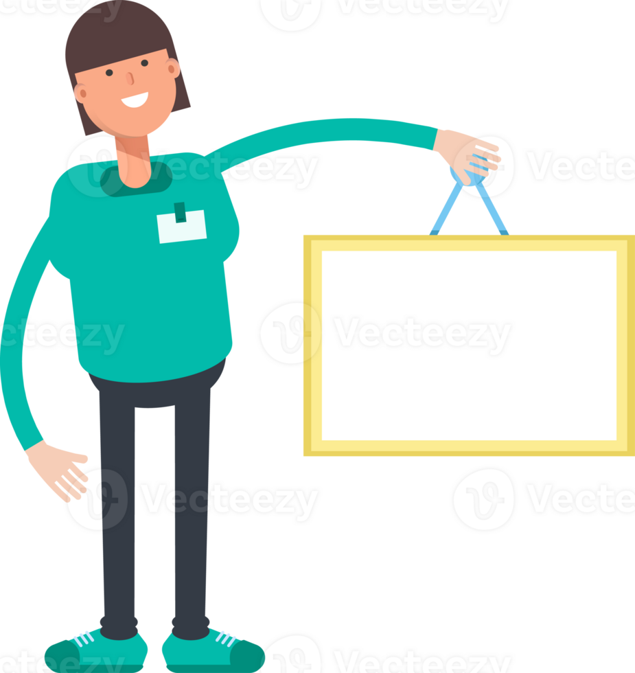 Woman Staff Character Holding Blank Signage png