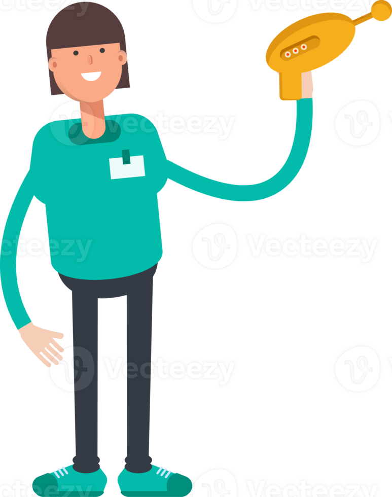 Woman Staff Character Holding Space Gun png