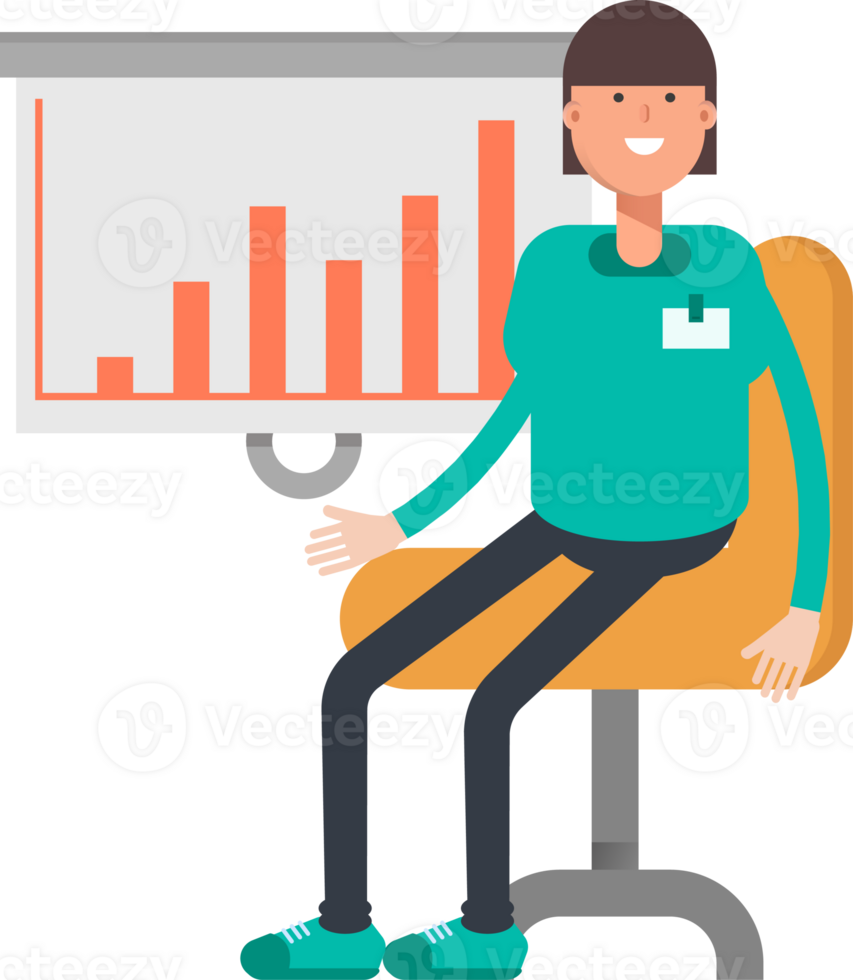 Woman Staff Character Presenting Bar Chart png